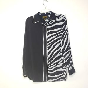 Bob Mackie Wearable Art Silk Zebra and Black Blouse Size Small